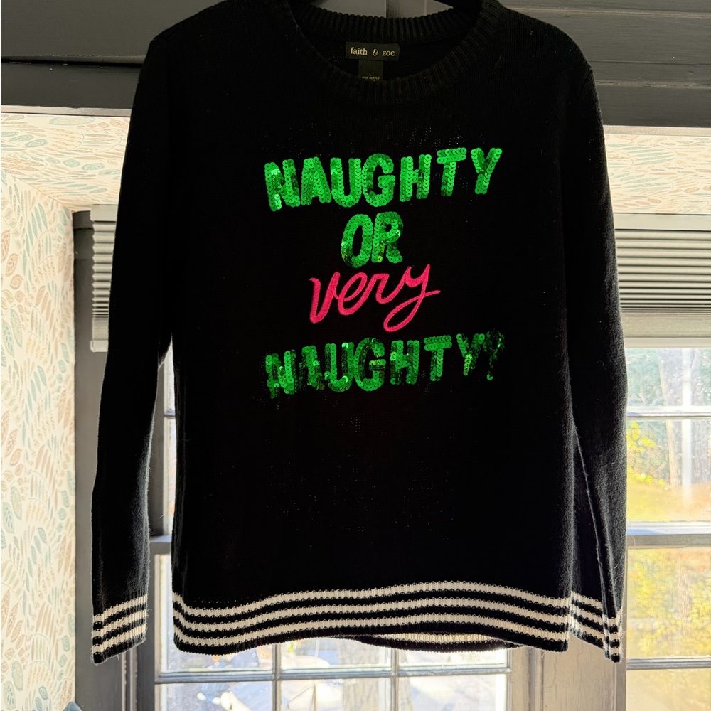 Faith & Zoe Black Sweater with Green and Pink Text